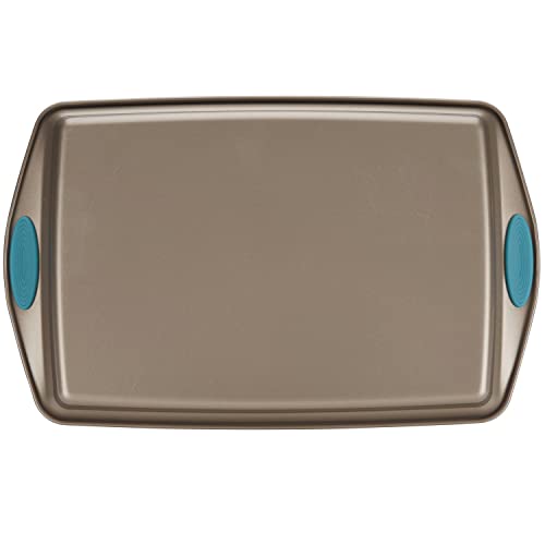 Rachael-Ray-Cucina-Nonstick-Bakeware-Set-with-Grips-Nonstick-Cookie-Sheet-Baking-Sheet-and-Crisper-Pan-2-Piece-Latte-Brown-with-Agave-Blue-Handle-Grips Rachael Ray Cucina Nonstick Bakeware Set with Grips Nonstick Cookie Sheet Baking Sheet and Crisper Pan 2 Piece Latte Brown with Agave Blue Handle Grips