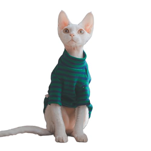 UOSIA ストライプスフィンクス無毛猫シャツコットン猫タートネックペット衣類無毛猫のための袖付きキットンTシャツかわいい猫パジャマ