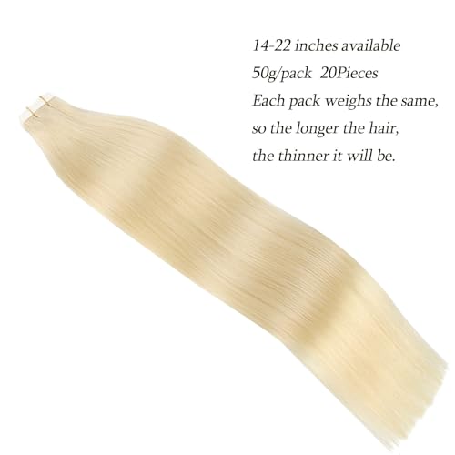 ABH AmazingBeauty Hair Blonde Tape in Extensions Human Hair Real Remi Glue in Skin Weft Tape Attached Invisible Seamless Reusable Tape ins Platinum Ash Blonde 50g 20pcs Color 60 20 Inch