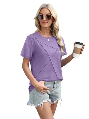 Image of XIEERDUO Womens Summer Tops 2026 Pleated Round Neck Short Sleeve Shirts Business Casual