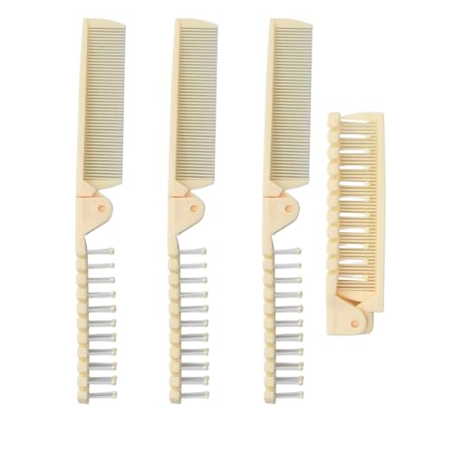 4 Mini Spazzole Portatili Pettine Pieghevole Spazzola da Viaggio Design A Doppia Testa Massaggia Il Cuoio Capelluto (Bianco Sporco)