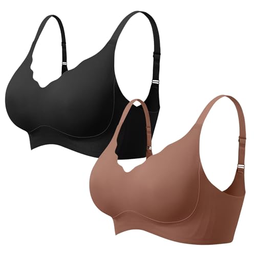 Image of Vertvie Women Seamless Jelly Bras No Underwire Supportive Wireless Push Up Full Coverage Bralette Comfy Scalloped T-Shirt Bra