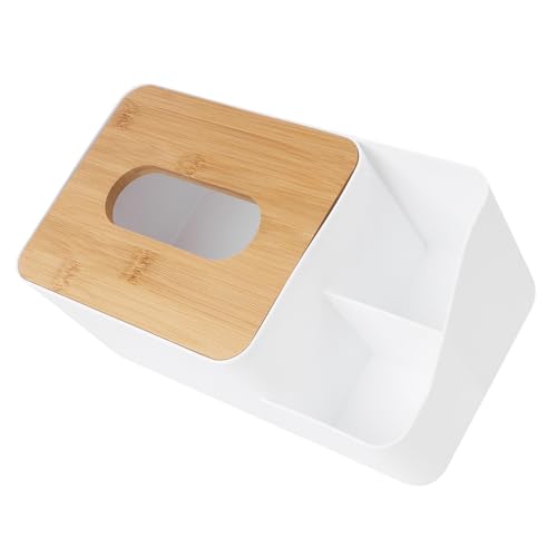 NIYANGLE Caja de Pañuelos de Plástico con Tapa de Bambú Organizador Multifuncional de Escritorio Contenedor Compacto para Pañuelos y Almacenamiento Doméstico