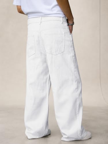 Image of Men White Baggy Jeans Cotton Denim Blend Relaxed Fit | Comfotable Fit
