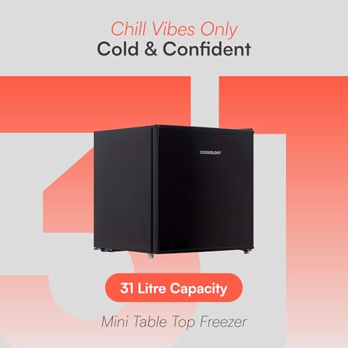 Cookology MFZ32BK Table Top Mini Freezer - Small Freezer with 32 Litre Capacity - Adjustable Temperature Control - Adjustable Legs - Removable Wire Shelf - 4 Star Freezer Rating - Black