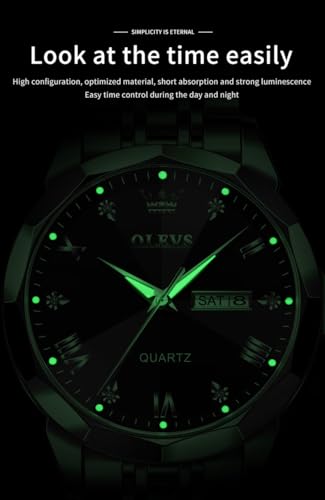 Image of OLEVS Watch for Men Diamond Business Dress Analog Quartz Stainless Steel Waterproof Luminous Date Two Tone Luxury Casual Wrist Watch Blue