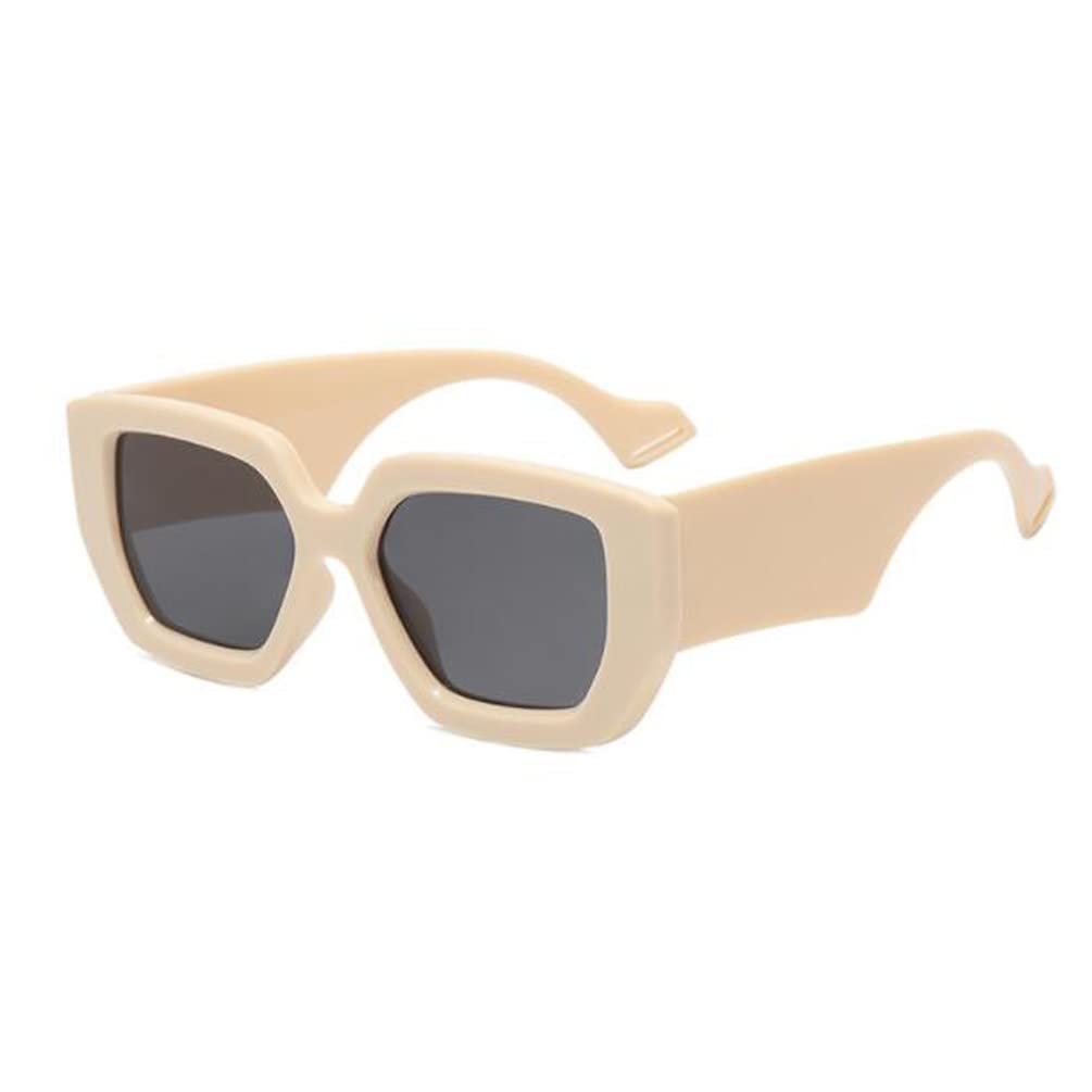 Square Thick Frame Wide Leg Sunglasses Women Retro Beach Sunglasses Men Non-slip Mirror Leg Glasses Ivory White Gray