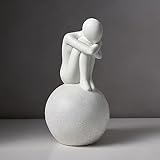 Modern Thinker Statue Sitting Ball Thinking Sculptures for Home Decor White Minimalist Abstract Statue Table Decorations for Living Room Shelf Bookshelf Coffee Table Office Bedroom Gifts for Women