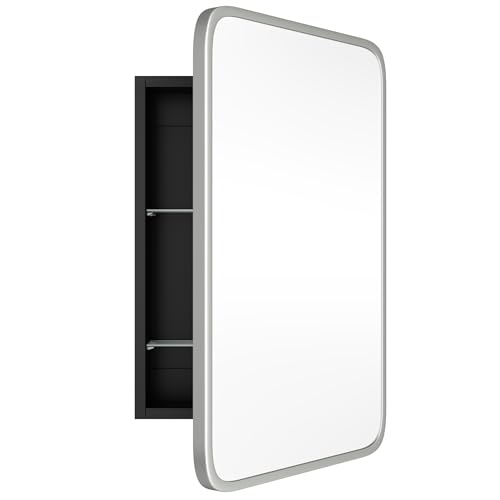 Image of Medicine Cabinet with Brushed Nickel Metal Frame Mirror, Overall 16.5 inchx24 inch