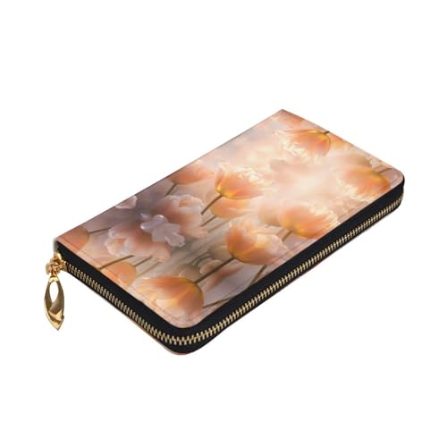 Stylish Brightly colored tulips Prints Leather Wallet - Long Clutch for Women, RDurable Material, 12 Card Slots, Zipper Compartments3