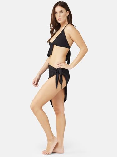 Image of ZeroKaata Stretchable Ribbed Bikini Set with Sarong Skirt for Women | 3 Piece Swimsuit & Beach Wear Set | Vacation, Resort Wear, Pool Party & Holiday Swimwear