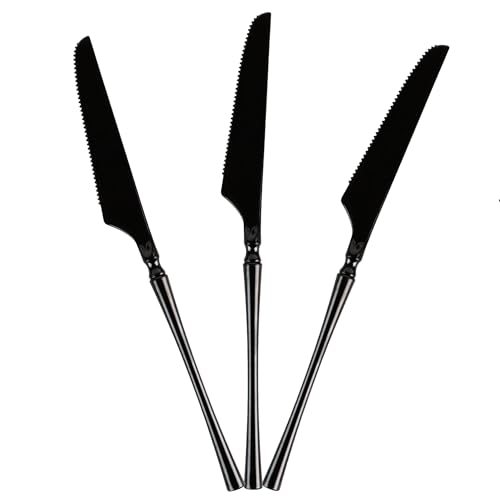 EcoQuality Black Disposable Plastic Knives - Heavy Weight Plastic Black Cutlery, Disposable Utensils, Silverware Perfect for Wedding, Birthday, Event Planning, Baby Shower, Anniversaries (224)