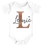 SpecialMe® Baby Body mit Namen personalisiert Herz Initiale Anfangsbuchstabe Geschenk Geburt Kurzarm Bio Baumwolle weiß 3-6 Monate