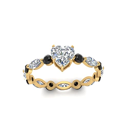 Image of 55Carat Choose Your Gemstone Marquise and Round Eternity Ring Yellow Gold Plated Heart Shape Side Stone Engagement Rings Lightweight Office Wear Everyday Gift Jewelry US Size 4 to 12