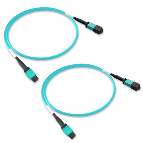 Image of GwliUni 2Pcs 0.5m MPO Fiber Optic Patch Cord, OM3-150 Multi-Mode Cable Jumper Plug, Female to Female, 12 Core 6 Channel Type B, PC end face, LSZH 3.0mm, Compatible with 8 Core 4 Channel MPO