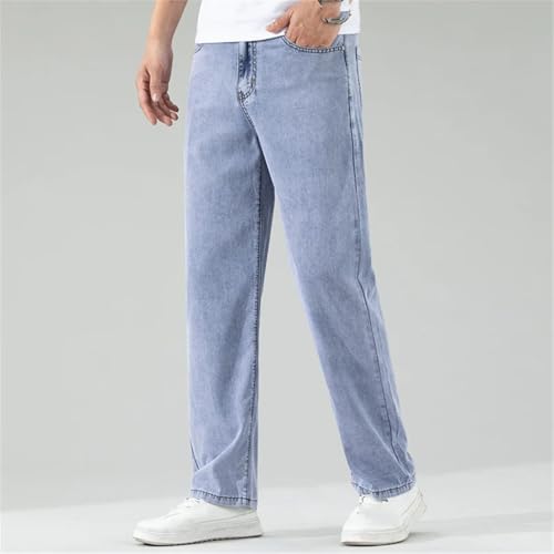 Men's Lyocell Thin Loose Straight Wide Leg Jeans Black Summer Breathable Elastic Casual3