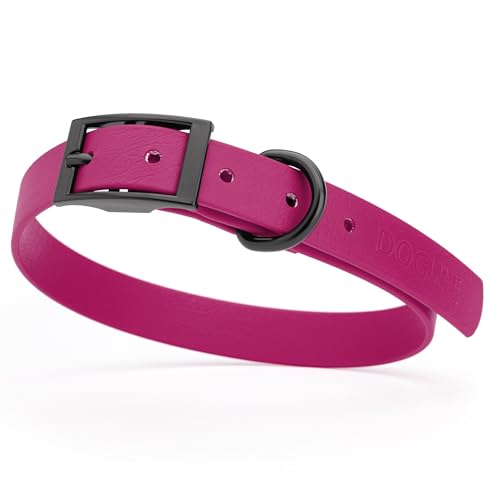 Image of Dogline Biothane Waterproof Dog Collar Strong Coated Nylon Webbing with Black Hardware Odor- Proof for Easy Care Easy to Clean High Performance Fits Small Medium or Large Dogs, Magenta Pink