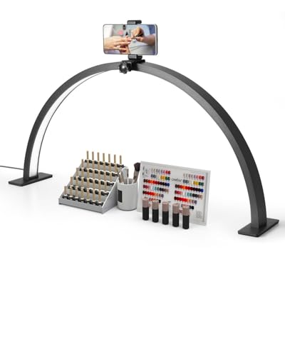VEVOR Lámpara Arqueada de Escritorio para Uñas, 30 W Lámpara LED en Forma de Media Luna con Soporte para Teléfono, Brillo y Temperatura de Color Ajustables, para Belleza, Extensiones de Pestañas