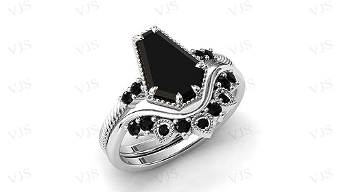 Vintage Art Deco 1 CT Coffin Shaped Black Onyx Engagement Ring Set 14K Rose Gold for Women - Antique Bridal Wedding Anniversary Promise Rings4