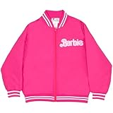 Barbie Girls Running Bomber Jackets with Zipper Graphic Logo Print for Kids, Fashion Casual Coats (Hot Pink/White, Size 10/12), Hot Pink/White, 2025-10-12