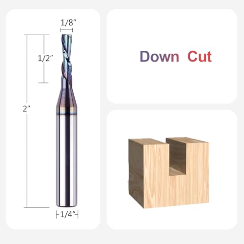 Image of SpeTool 1 /8 Inch Downcut CNC Router Bits 1 /4 Inch Shank with Extra Long Life Coating, Carbide Spiral Down Cut End Mill Slot Cutting Router Bit for Woodworking