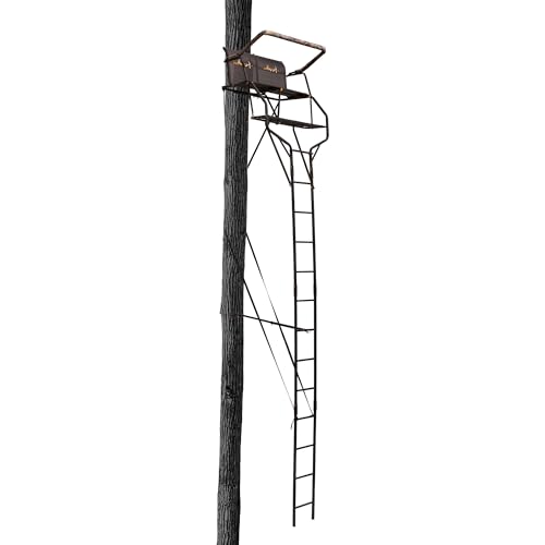 Image of MUDDY Double Droptine Deer Hunting Ladderstand, 2 Person Climbing Tree Stand with Flex-Tek Seat and Padded Adjustable Shooting Rail