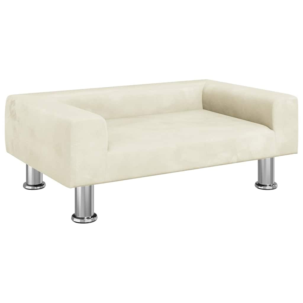 Cama para perros color crema, 70 x 45 x 26,5 cm, terciopelo de pino con patas de acero, diseño moderno, resistente y cómodo, para perros pequeños y medianos en el salón y el dormitorio