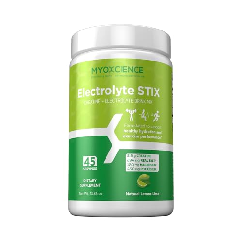 MYOXCIENCE Electrolyte STIX | Creatine Electrolyte Powder | Recovery from Exercise & Muscle Development w/Real Salt (Lemon Lime Flavor) (Jar 45 ct)