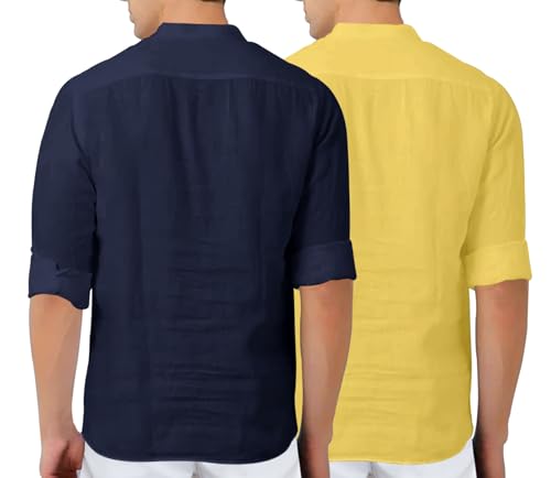 Image of Zombom Men's Combo Cotton Polyester Blend Solid Full Sleeve Straight Regular Fit Mandarin /Chinese Collor Kurta (Pack of 2)