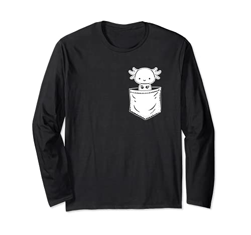 Axolotl Inside Pocket Watching You, Walking Fish Axolotl Long Sleeve T-Shirt, Black