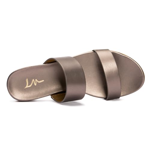 Image of LM Women's Slide Sandals Two Band Slip On Flat Sandals Casual Summer Sandals