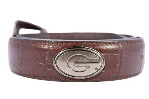 ZEP-PRO NCAA Georgia Bulldogs Men's Croc Leather Belt – Embossed Full Grain Brown Strap With Emblem Conchos – 1.25" Wide Collegiate Accessory With Silver Tip, Size 424