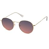 SOJOS Small Round Polarized Sunglasses for Women Men Classic Vintage Retro Shades UV400 SJ1014, Gold/Grey&Pink