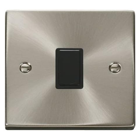 Click Deco Victorian Satin Chrome 20A 1 Gang Double Pole Switch with Black Insert Cover