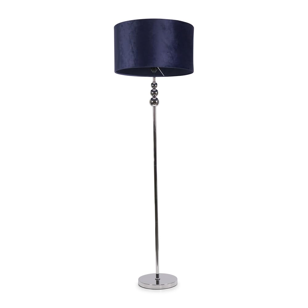 ValueLights | Silver Chrome Stacked Ball Single Stem Standing Floor Lamp with Navy Blue Velvet Shade | Floor Lamps & Torchieres, Home Décor & Improvement Essential | Includes Bulb