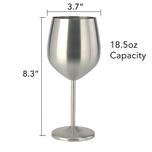 Pg Stainless Steel Stem Wine Glass - Set Of 4 - Brush Finished - 18.5Oz #TOP6
