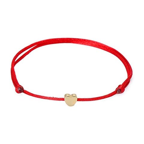 Weryffe Minimal Lovely Heart Bracelet Handmade Jewelry Multicoloured Rope Adjustable Lucky Bracelet (Red) Cover