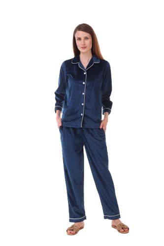 Buy Lumi Velvet Night Suit Set/ Shirt and Pyjama Set for Womens (Large,  Blue) at Amazon.in