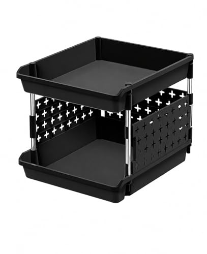 Image of KITCHIVO Multipurpose Storage Rack Organizer with Stainless Steel Pipes | Heavy Duty Plastic Shelf Stand for Kitchen, Bathroom, Laundry & Pantry (Black, 2 Layer)