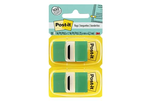 Post-it Flags Value Pack, 50/Dispenser, 12 Dispensers/Pack, 1 in Wide, Green (680-GN12)