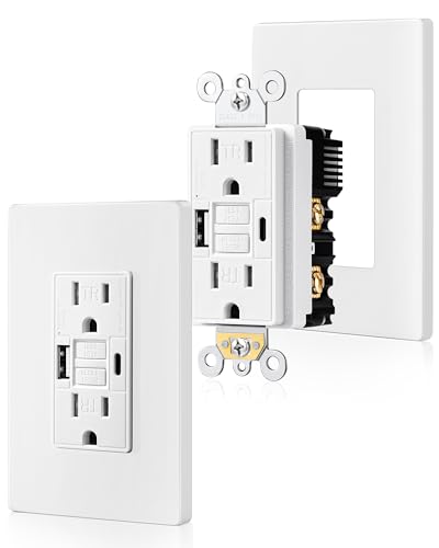 SURAIELEC 15 Amp GFCI Outlet with USB-C & USB-A Ports, Self-Test GFCI Electrical Outlet Combination with USB, Tamper-Resistant GFCI Outlet, Screwless Wall Plate Included, ETL Listed, White,2-Pack
