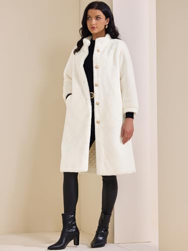 Allegra K Women's Faux Fur Coat Single Breasted Fuzzy Overcoat Winter Long Fluffy Jackets2