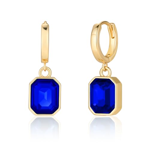 Birthstone Crystal Dangle Drop Earrings, 18K Gold Plated Huggie Hoop Hypoallergenic Earring Jewelry...