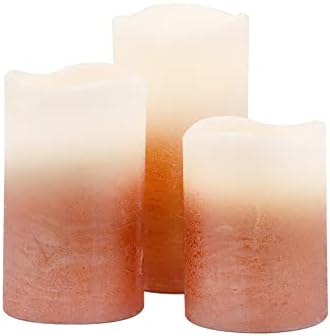 JHY DESIGN Set of 3 Real Wax Battery Powered Candle Wave Edge Flameless Candles Flashing Electric Candles with 6-Hour Timer Candle Battery for Home Parties Valentine's Day Gift(Gradient Bronze)