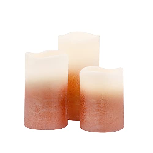 Jhy Design Set Of 3 Gold Real Wax Battery Powered Candle Wave Edge Flameless Candles Flashing Electric Candles With 6-Hour Timer For Home Parties Events(Gradient Red) #TOP1