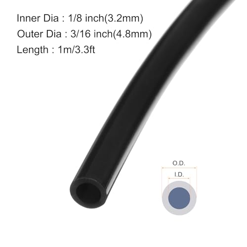 Image of 1m(3.3ft) 3mm(1 /8 inch) ID x 4.8mm(3 /16 inch) OD Silicone Tubing Black Industrial Plastic Tubing Pure Silicone Hoses for Pump Siphoning Draining Irrigation Brewing