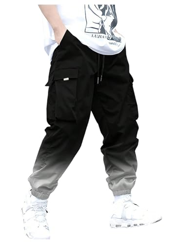 OYOANGLE Men's Cargo Joggers Ombre Drawstring Waist Workout Athletic Jogger Pants with Pocket
