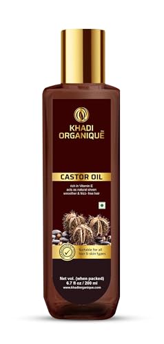 Image of Khadi Organique Castor Oil | 100% Pure & Cold Pressed Virgin Grade - 200ml | For Hair Growth, Moisturizing Dry Skin, Nails & Eyelashes | Vitamin E & Fatty Acids | No Mineral Oil | All Skin types