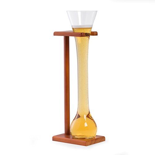 Bey Berk 24 Ounce Quarter Yard of Ale Beer Glass with Wooden Stand