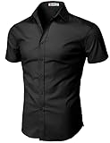 H2H Black Button Down Shirt Men Short Sleeve US S/Asia M (KMTSTS0132)